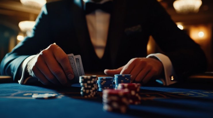 Suasana hiburan casino online dengan pemain menikmati berbagai permainan